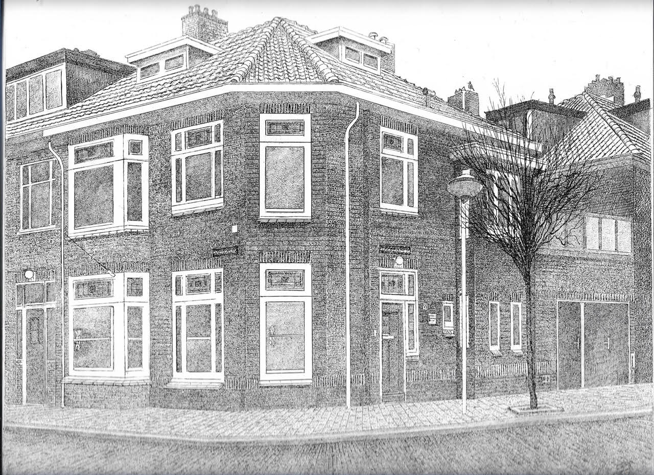 Pentekening van het praktijkpand van Dento Volente aan de Constantijn Huygenslaan